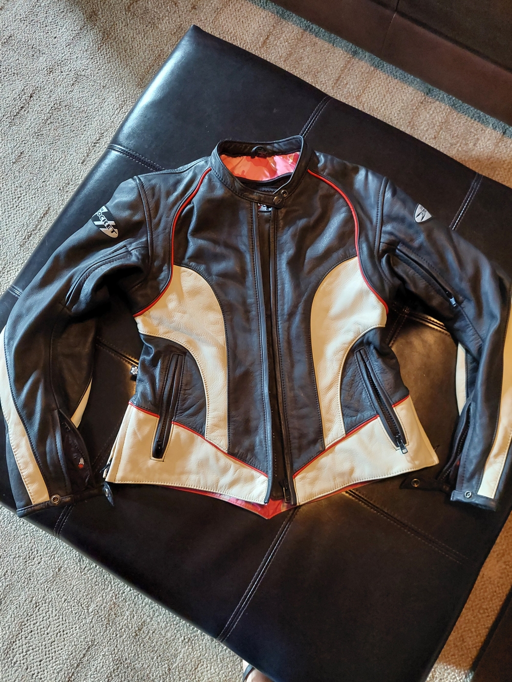 Joe Rocket Black Leather Motorcycle Jacket with White Panels